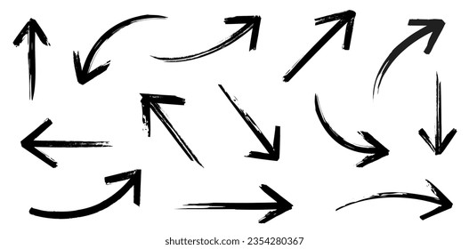Grunge curved arrows set for business plan, presentation and education. Sign, Symbol, Hand drawn arrow collection