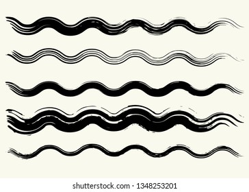 Grunge curved dry brush strokes. Isolated, vector