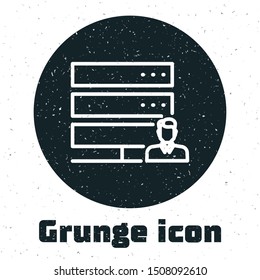 Grunge Customer care server icon isolated on white background. Tech support concept with male operator. Call center sign.  Vector Illustration