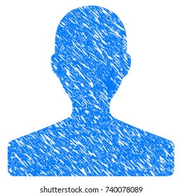 Grunge Customer icon with scratched design and dust texture. Unclean vector blue Customer pictogram for rubber seal stamp imitations and watermarks. Draft sign symbol.