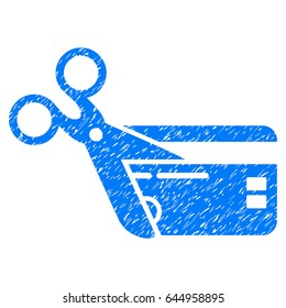 Grunge Cut Credit Card icon with grunge design and scratched texture. Unclean vector blue pictogram for rubber seal stamp imitations and watermarks. Draft sticker symbol.