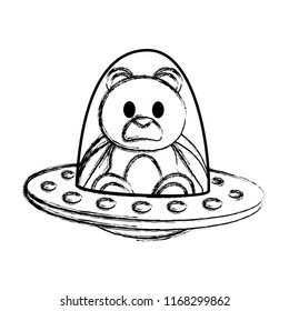 grunge cute bear teddy inside ufo technology