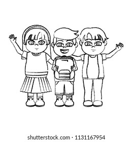 grunge cute children student friends and backpack