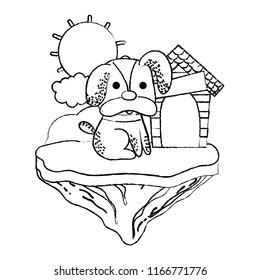 grunge cute dog with house in the float island