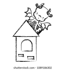 grunge cute dragon with wings in the medieval tower