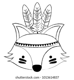 grunge cute fox head animal with feathers