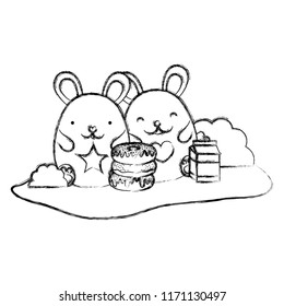grunge cute mice with donuts and milk box