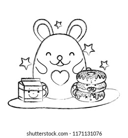 grunge cute mouse with donuts and milk box