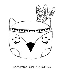 grunge cute owl head animal with feathers
