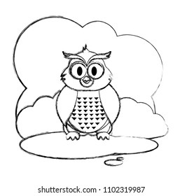 grunge cute owl wild animal in the landscape