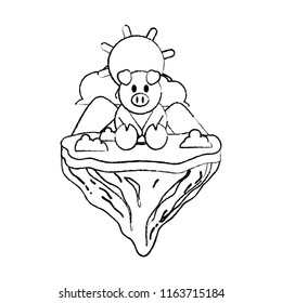 grunge cute pig animal in float island