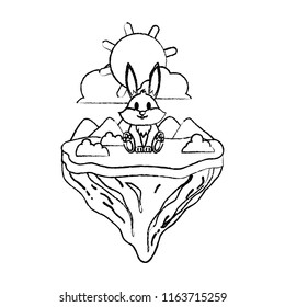 grunge cute rabbit animal in float island