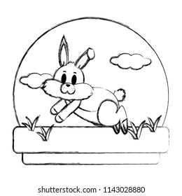 grunge cute rabbit animal running in the landscape