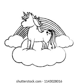 grunge cute unicorn hairstyle with clouds and rainbow