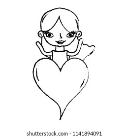 grunge cute woman with long hairstyle and heart