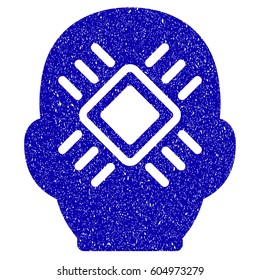 Grunge Cyborg Head rubber seal stamp watermark. Icon symbol with grunge design and dust texture. Unclean vector blue sticker.