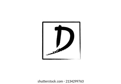 grunge D alphabet letter logo icon with square. Creative design template for business and company in white and black