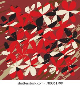 Grunge Daisy Flower Abstract Vector Background, Grunge Brush Strokes, Art Abstract Pattern Background, Old Grunge Graphics Style
