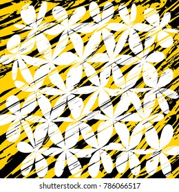 Grunge Daisy Flower Abstract Vetor Background, Grunge Brush Strokes, Arte Abstract Pattern Background, Estilo Gráfico Grunge Antigo