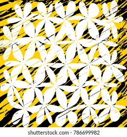 Grunge Daisy Flower Abstract Vector Background, Grunge Brush Strokes, Art Abstract Pattern Background, Old Grunge Graphics Style