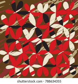 Grunge Daisy Flower Abstract Vector Background, Grunge Brush Strokes, Art Abstract Pattern Background, Old Grunge Graphics Style
