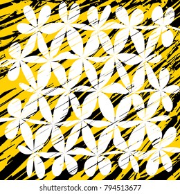 Grunge Daisy Flower Abstract Vector Background, Grunge Brush Strokes, Art Abstract Pattern Background, Old Grunge Graphics Style