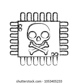 grunge darger skull with bones inside chip circuit
