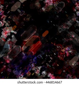 Grunge dark abstract seamless vector pattern of geometric elements. Overlay and randomly overlap, transparency. 