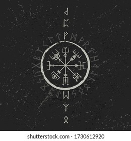 Grunge dark background with white ancient runic magic symbol