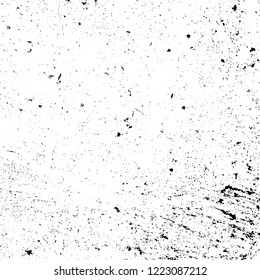 Grunge dark corner messy background. Dirty paper empty cover template. Distressed grainy overlay texture. Ink stroke brushed square shape backdrop. Insane aging border design element. EPS10 vector.