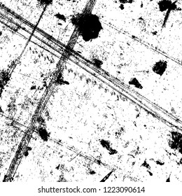 Grunge dark corner messy background. Dirty paper empty cover template. Distressed grainy overlay texture. Ink stroke brushed square shape backdrop. Insane aging border design element. EPS10 vector.