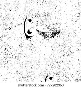 Grunge dark corner messy background. Distressed grainy overlay texture. Ink stroke brushed renovate wall backdrop. Abstract black and white cracks, stains, smears, scrapes for design and printing