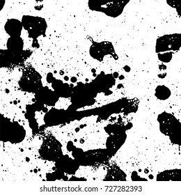 Grunge dark corner messy background. Distressed grainy overlay texture. Ink stroke brushed renovate wall backdrop. Abstract black and white cracks, stains, smears, scrapes for design and printing
