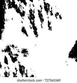 Grunge dark corner messy background. Distressed grainy overlay texture. Ink stroke brushed renovate wall backdrop. Abstract black and white cracks, stains, smears, scrapes for design and printing