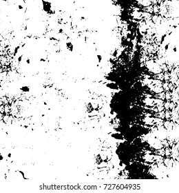 Grunge dark corner messy background. Distressed grainy overlay texture. Ink stroke brushed renovate wall backdrop. Abstract black and white cracks, stains, smears, scrapes for design and printing