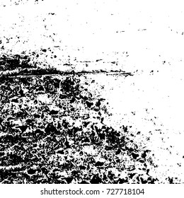 Grunge dark corner messy background. Distressed grainy overlay texture. Ink stroke brushed renovate wall backdrop. Abstract black and white cracks, stains, smears, scrapes for design and printing
