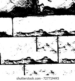 Grunge dark corner messy background. Distressed grainy overlay texture. Ink stroke brushed renovate wall backdrop. Abstract black and white cracks, stains, smears, scrapes for design and printing