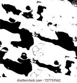 Grunge dark corner messy background. Distressed grainy overlay texture. Ink stroke brushed renovate wall backdrop. Abstract black and white cracks, stains, smears, scrapes for design and printing