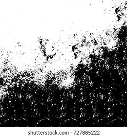 Grunge dark corner messy background. Distressed grainy overlay texture. Ink stroke brushed renovate wall backdrop. Abstract black and white cracks, stains, smears, scrapes for design and printing