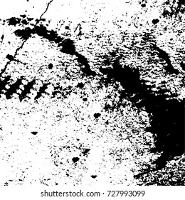 Grunge dark corner messy background. Distressed grainy overlay texture. Ink stroke brushed renovate wall backdrop. Abstract black and white cracks, stains, smears, scrapes for design and printing