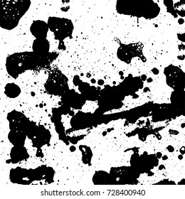 Grunge dark corner messy background. Distressed grainy overlay texture. Ink stroke brushed renovate wall backdrop. Abstract black and white cracks, stains, smears, scrapes for design and printing