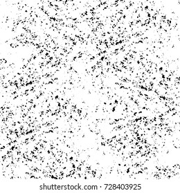 Grunge dark corner messy background. Distressed grainy overlay texture. Ink stroke brushed renovate wall backdrop. Abstract black and white cracks, stains, smears, scrapes for design and printing