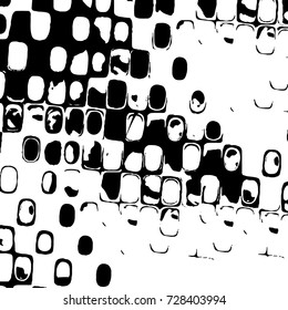 Grunge dark corner messy background. Distressed grainy overlay texture. Ink stroke brushed renovate wall backdrop. Abstract black and white cracks, stains, smears, scrapes for design and printing