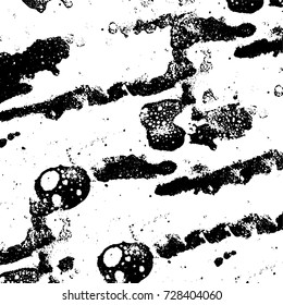 Grunge dark corner messy background. Distressed grainy overlay texture. Ink stroke brushed renovate wall backdrop. Abstract black and white cracks, stains, smears, scrapes for design and printing