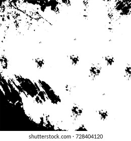 Grunge dark corner messy background. Distressed grainy overlay texture. Ink stroke brushed renovate wall backdrop. Abstract black and white cracks, stains, smears, scrapes for design and printing