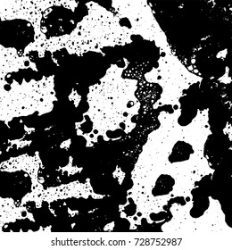 Grunge dark corner messy background. Distressed grainy overlay texture. Ink stroke brushed renovate wall backdrop. Abstract black and white cracks, stains, smears, scrapes for design and printing
