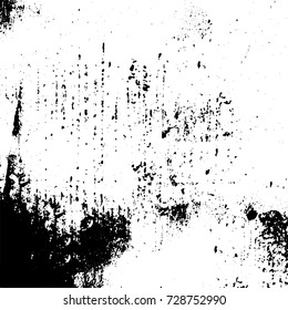 Grunge dark corner messy background. Distressed grainy overlay texture. Ink stroke brushed renovate wall backdrop. Abstract black and white cracks, stains, smears, scrapes for design and printing