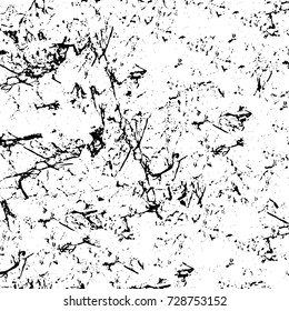 Grunge dark corner messy background. Distressed grainy overlay texture. Ink stroke brushed renovate wall backdrop. Abstract black and white cracks, stains, smears, scrapes for design and printing