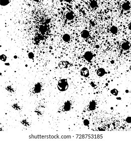 Grunge dark corner messy background. Distressed grainy overlay texture. Ink stroke brushed renovate wall backdrop. Abstract black and white cracks, stains, smears, scrapes for design and printing