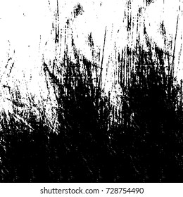 Grunge dark corner messy background. Distressed grainy overlay texture. Ink stroke brushed renovate wall backdrop. Abstract black and white cracks, stains, smears, scrapes for design and printing